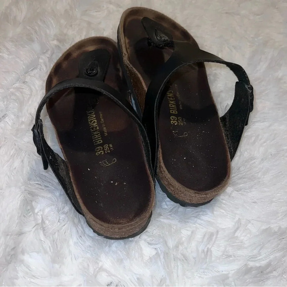 Birkenstock Black Thong Flip Style Sandals Size 39 Black Cork Slip ons - Picture 4 of 6